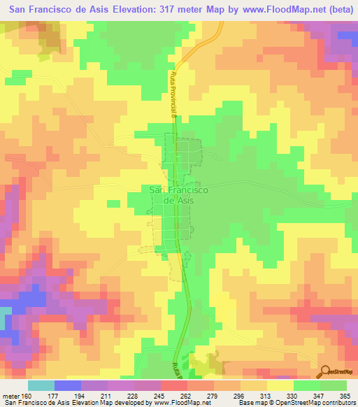 San Francisco de Asis,Argentina Elevation Map