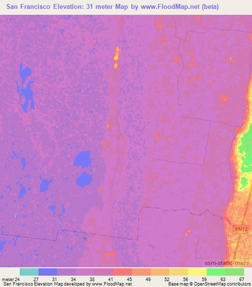 San Francisco,Argentina Elevation Map