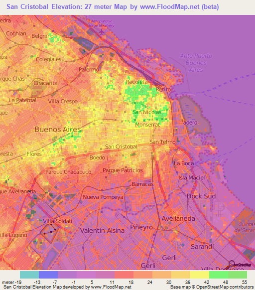 San Cristobal,Argentina Elevation Map
