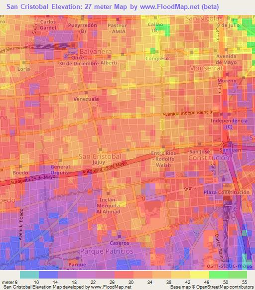 San Cristobal,Argentina Elevation Map