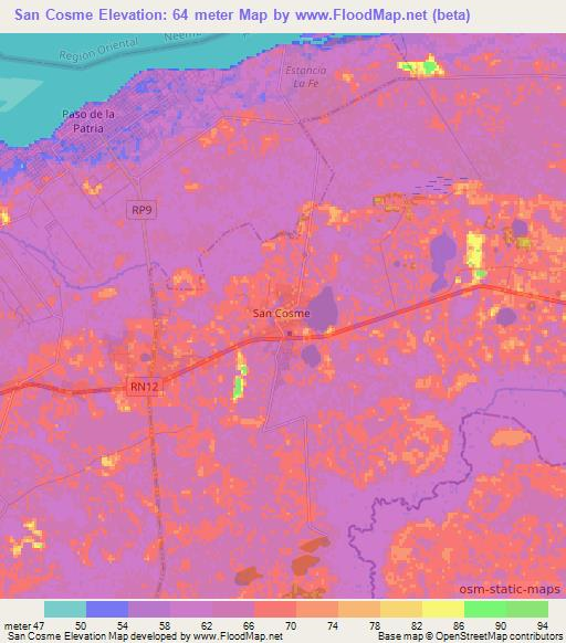 San Cosme,Argentina Elevation Map
