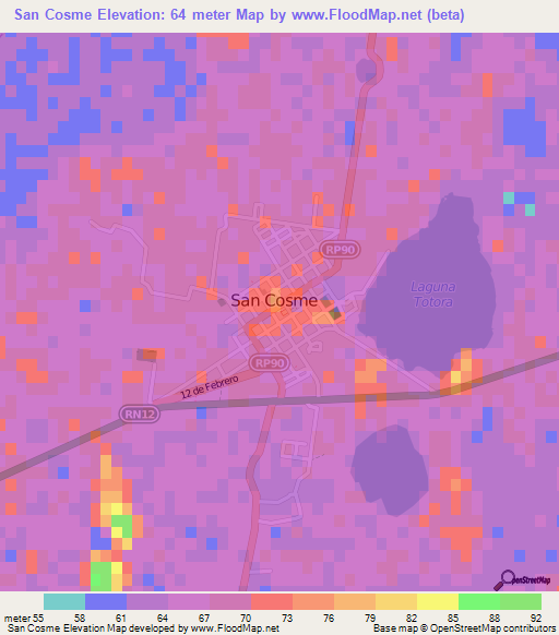 San Cosme,Argentina Elevation Map
