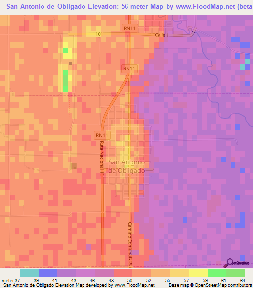 San Antonio de Obligado,Argentina Elevation Map