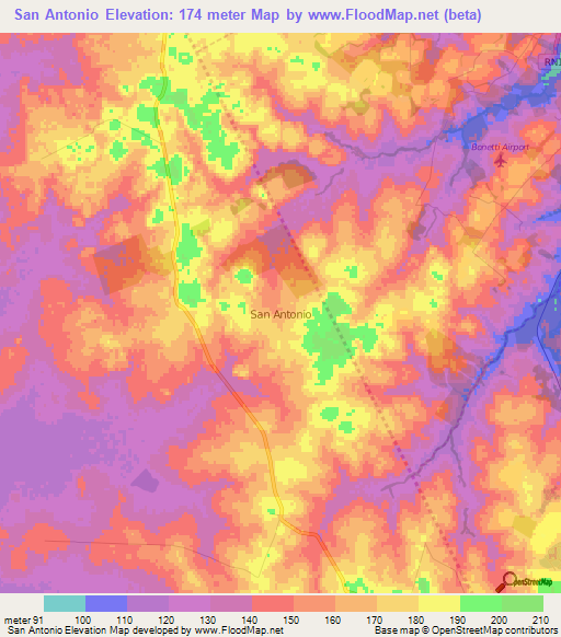 San Antonio,Argentina Elevation Map
