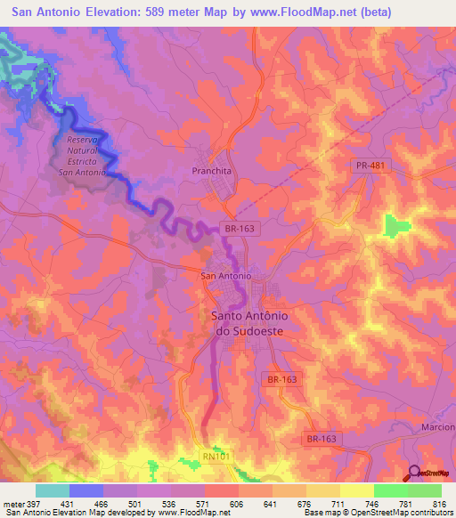 San Antonio,Argentina Elevation Map