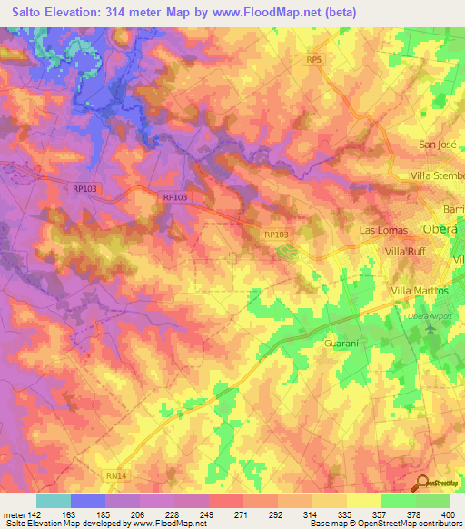 Salto,Argentina Elevation Map