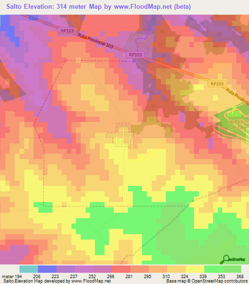 Salto,Argentina Elevation Map