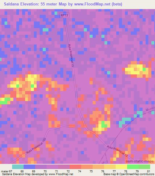 Saldana,Argentina Elevation Map