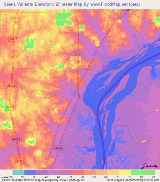 Saenz Valiente,Argentina Elevation Map