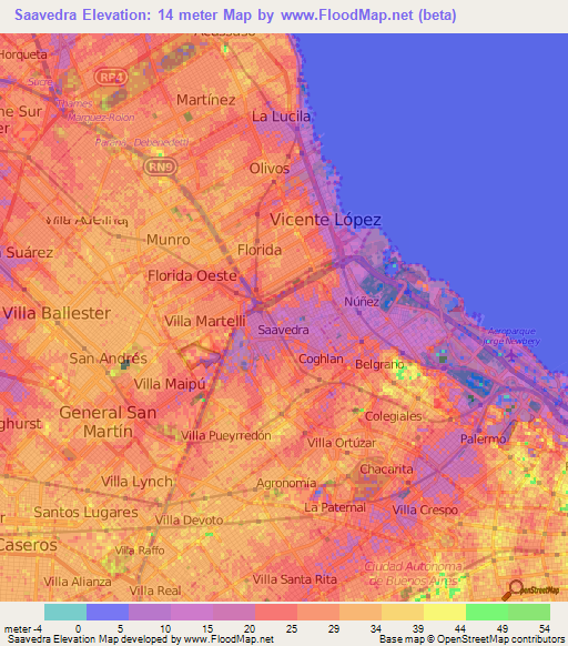 Saavedra,Argentina Elevation Map