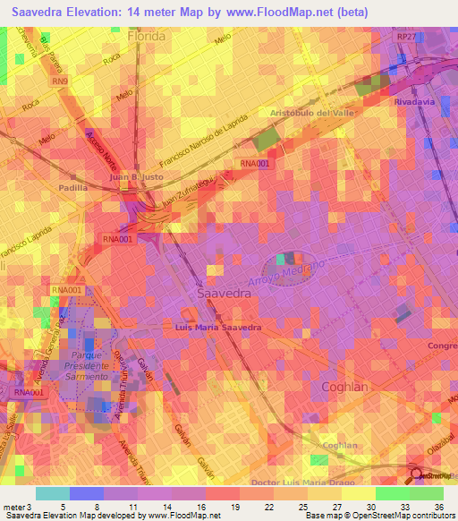 Saavedra,Argentina Elevation Map
