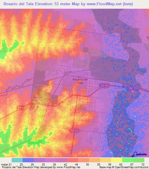 Rosario del Tala,Argentina Elevation Map