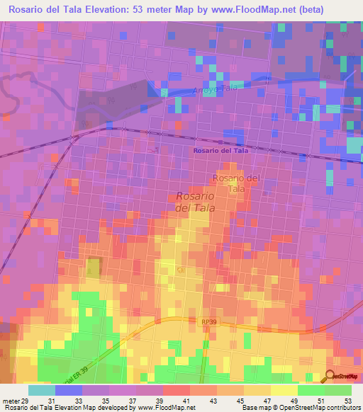 Rosario del Tala,Argentina Elevation Map