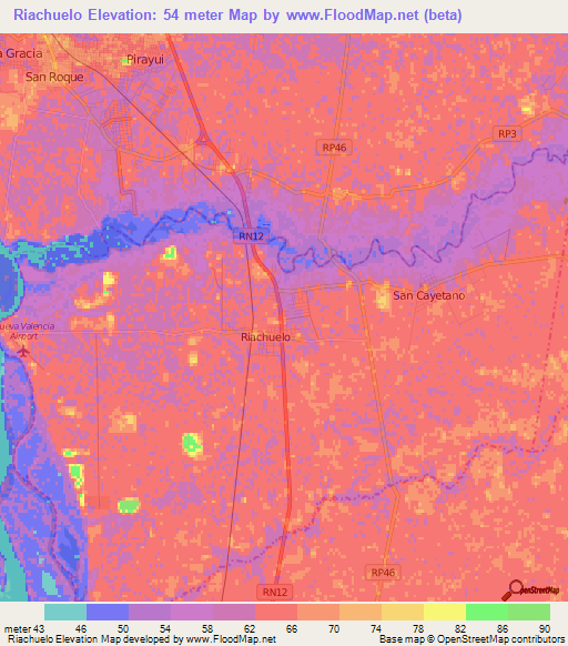 Riachuelo,Argentina Elevation Map