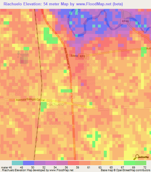 Riachuelo,Argentina Elevation Map
