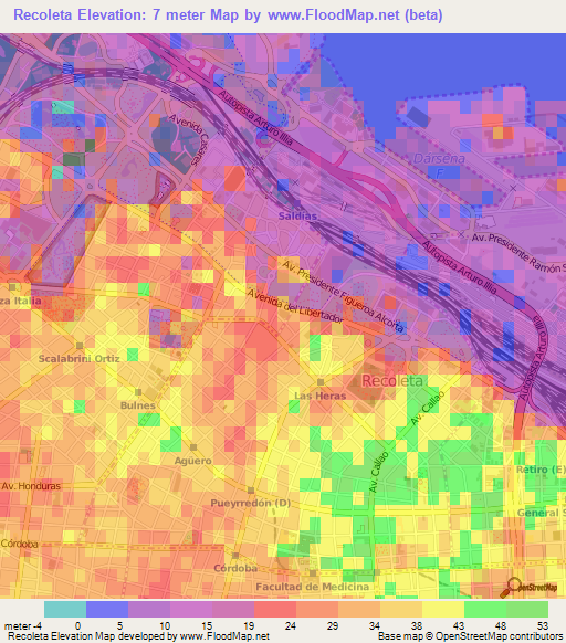 Recoleta,Argentina Elevation Map