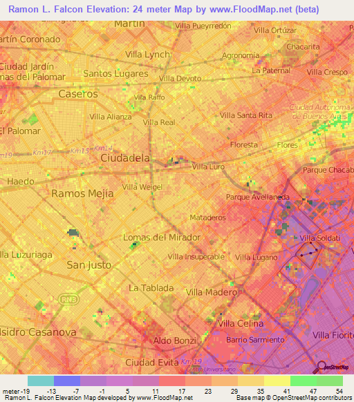 Ramon L. Falcon,Argentina Elevation Map