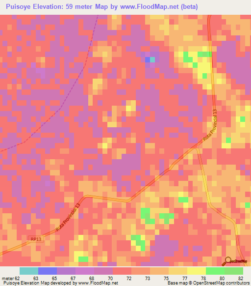 Puisoye,Argentina Elevation Map