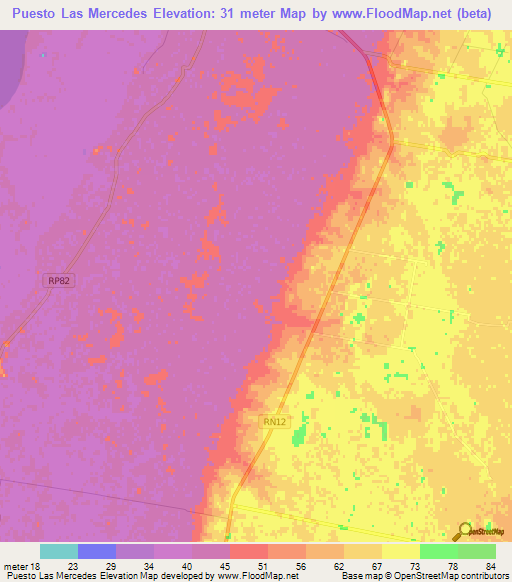 Puesto Las Mercedes,Argentina Elevation Map