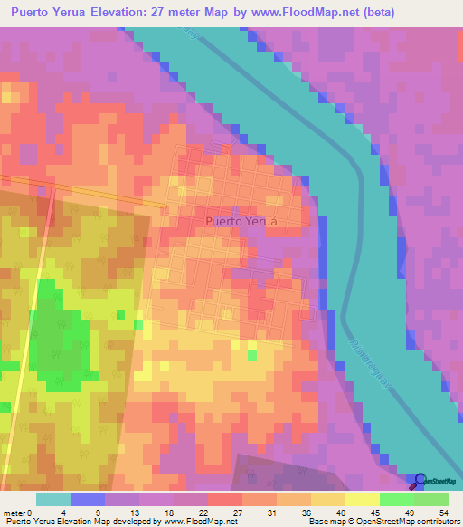 Puerto Yerua,Argentina Elevation Map