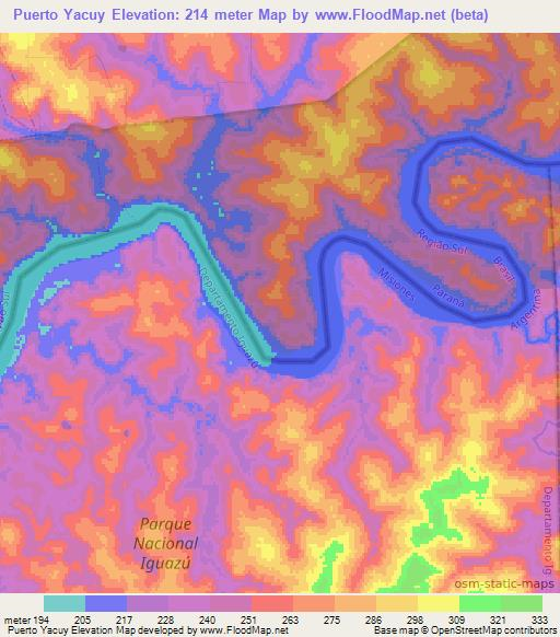 Puerto Yacuy,Argentina Elevation Map