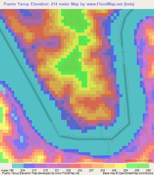 Puerto Yacuy,Argentina Elevation Map