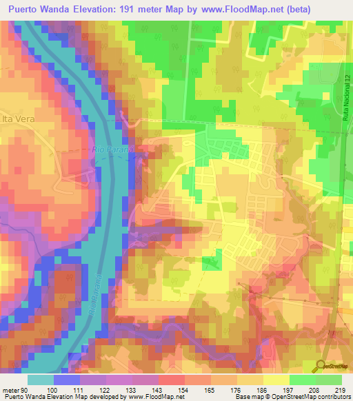 Puerto Wanda,Argentina Elevation Map
