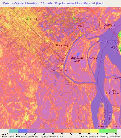 Puerto Vilelas,Argentina Elevation Map