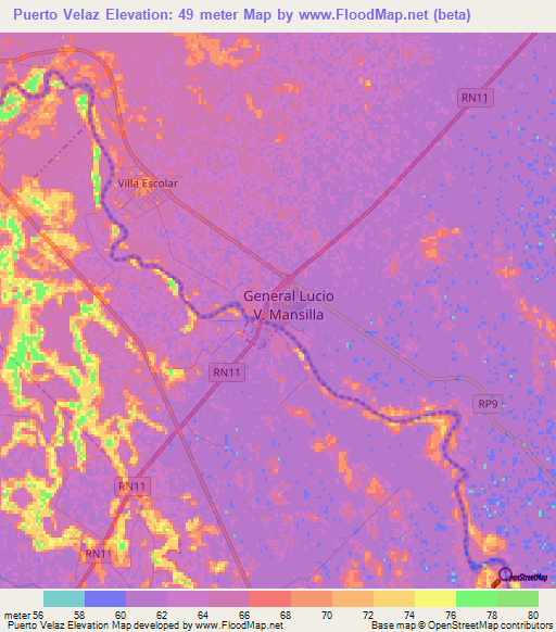 Puerto Velaz,Argentina Elevation Map