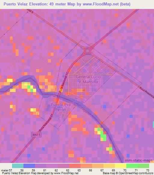 Puerto Velaz,Argentina Elevation Map