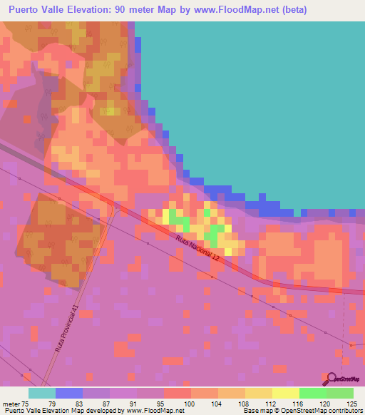 Puerto Valle,Argentina Elevation Map