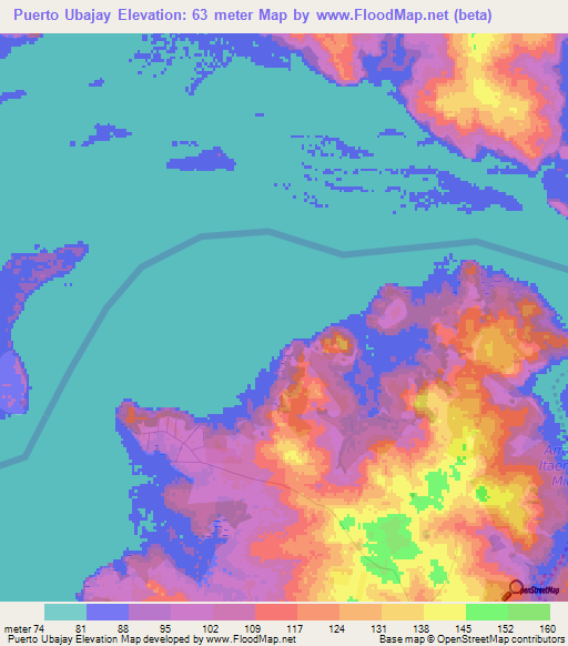 Puerto Ubajay,Argentina Elevation Map