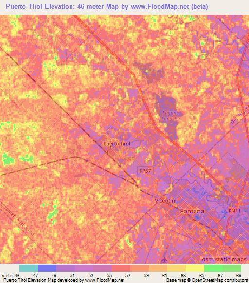 Puerto Tirol,Argentina Elevation Map