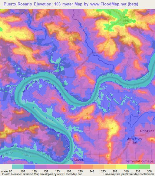 Puerto Rosario,Argentina Elevation Map