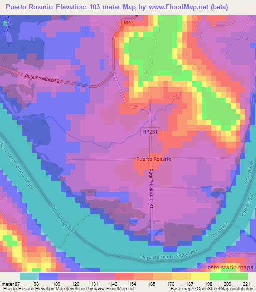 Puerto Rosario,Argentina Elevation Map