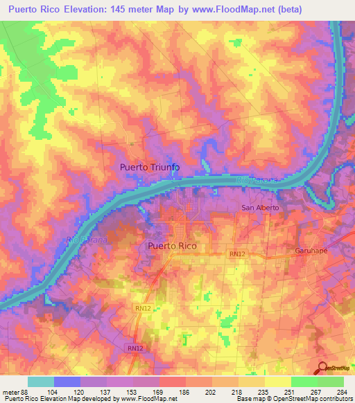 Puerto Rico,Argentina Elevation Map