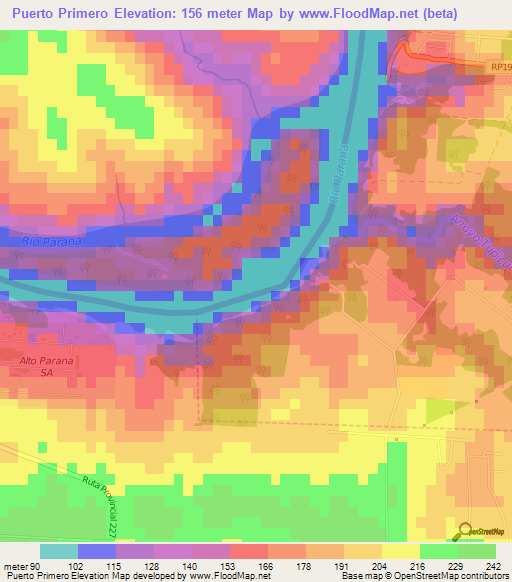 Puerto Primero,Argentina Elevation Map