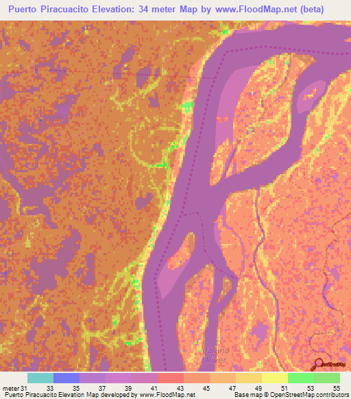 Puerto Piracuacito,Argentina Elevation Map