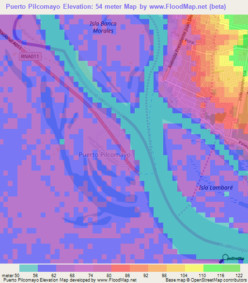 Puerto Pilcomayo,Argentina Elevation Map