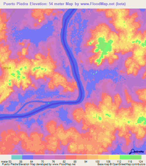 Puerto Piedra,Argentina Elevation Map