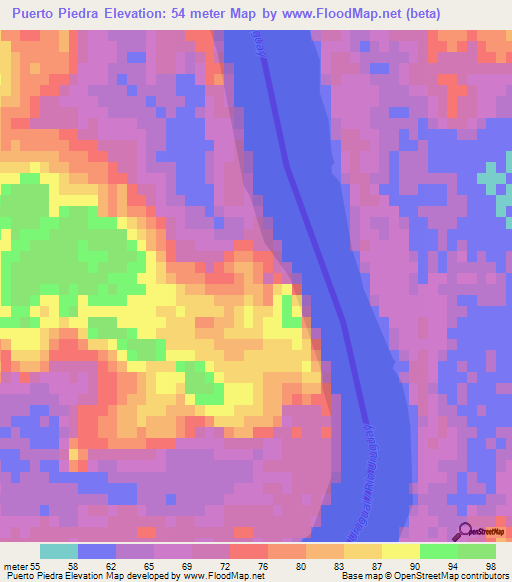 Puerto Piedra,Argentina Elevation Map