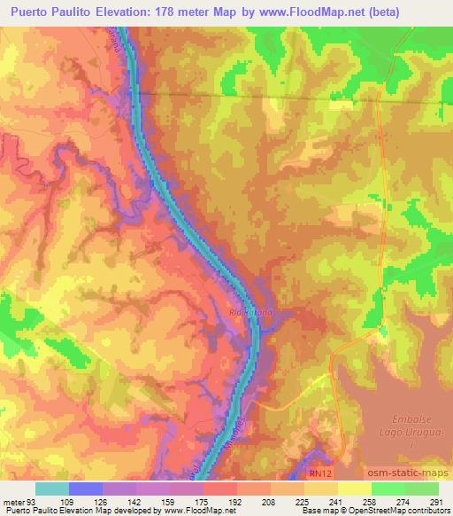Puerto Paulito,Argentina Elevation Map