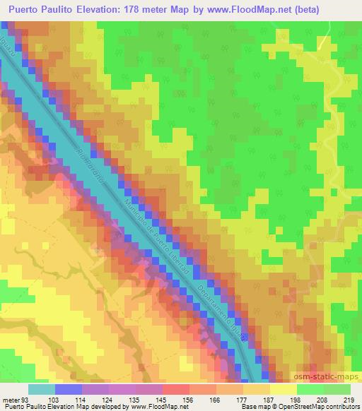Puerto Paulito,Argentina Elevation Map