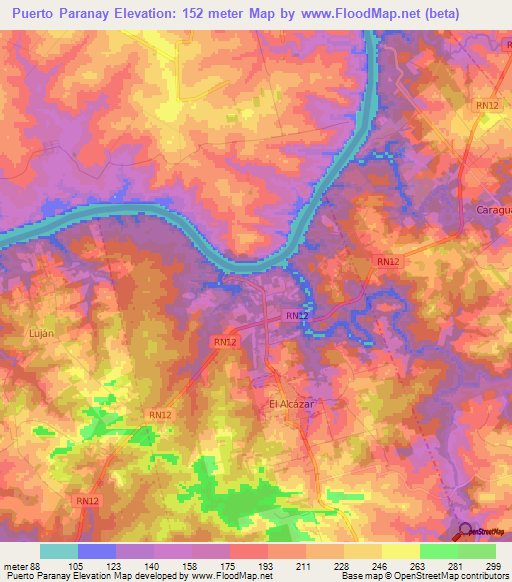 Puerto Paranay,Argentina Elevation Map