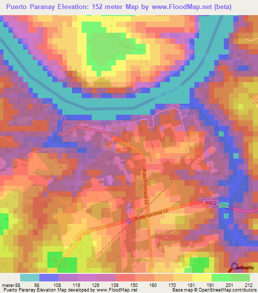 Puerto Paranay,Argentina Elevation Map