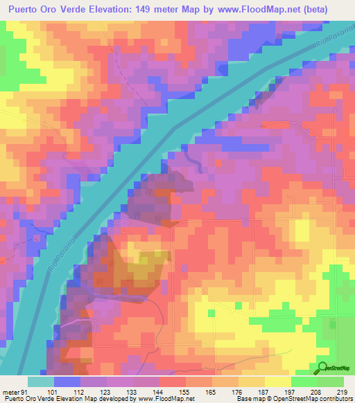 Puerto Oro Verde,Argentina Elevation Map