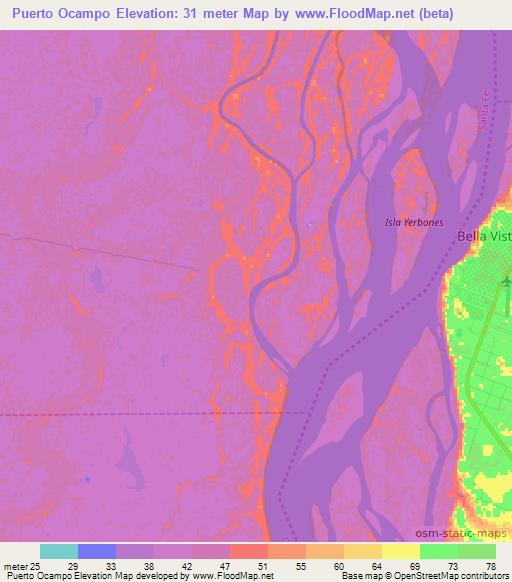 Puerto Ocampo,Argentina Elevation Map