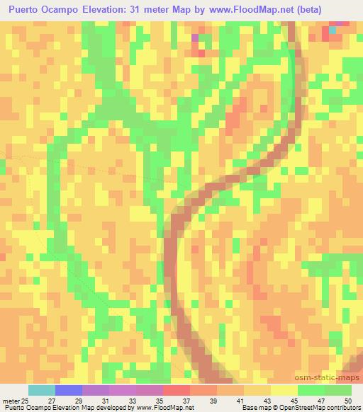 Puerto Ocampo,Argentina Elevation Map