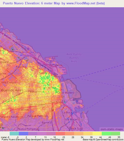 Puerto Nuevo,Argentina Elevation Map