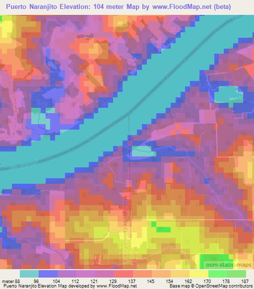 Puerto Naranjito,Argentina Elevation Map